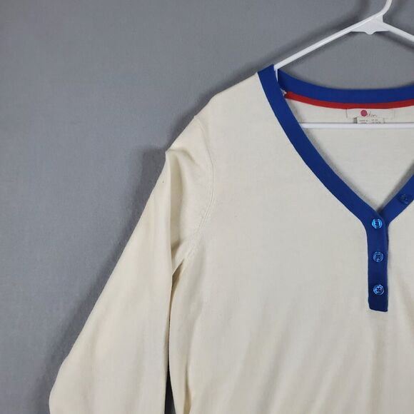 Boden Wiltshire Colorblock V-Neck Sweater Womens US 16/18 Ivory Blue Red - Picture 6 of 11